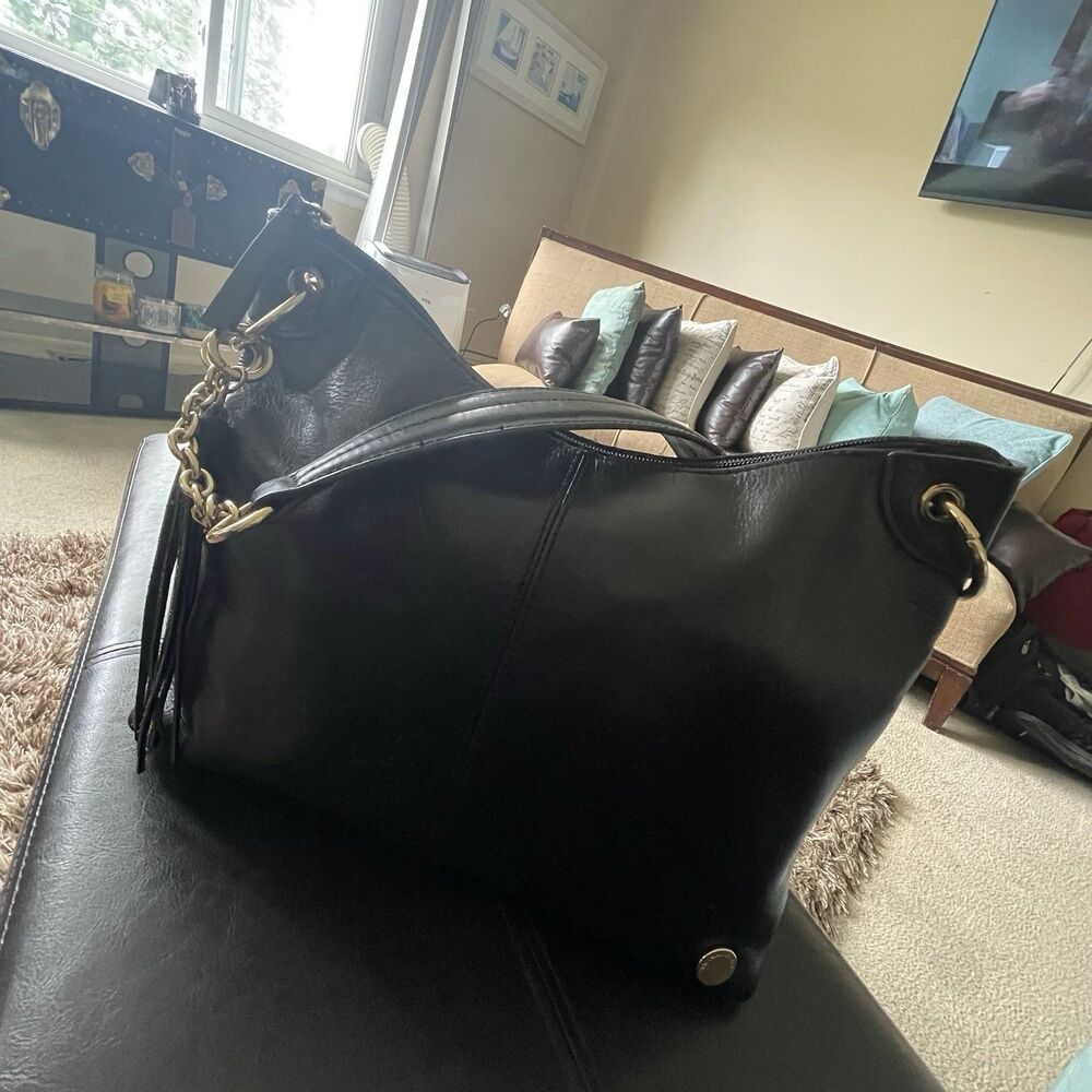 Tignanello Black Leather Shoulder Bucket Bag 12.5”{L}X9.5{H}X4.5”{W} Purse Work - Picture 10 of 13